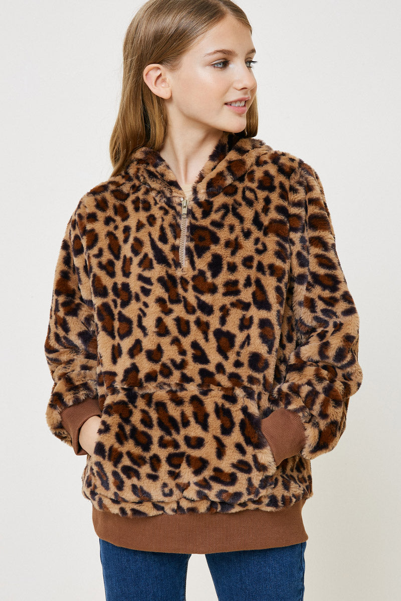 Girls Leopard Faux Fur Hoodie Cute Girls Clothes Leopard L Leopard Girl s Outerwear Hoodies Hayden Girls