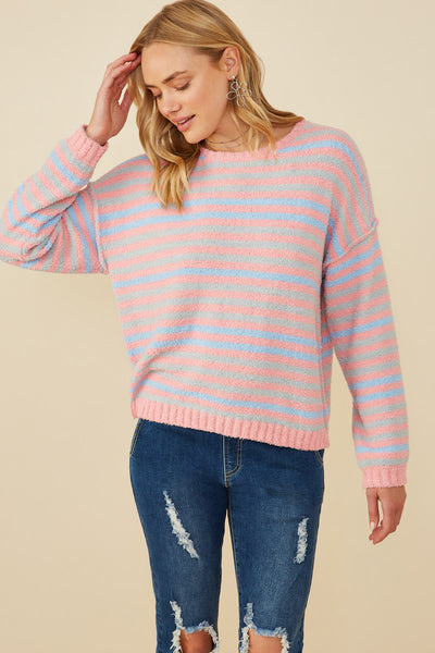 6397 Women's Multi-Striped Raglan Sweater sale Medium EUC Pink Combo