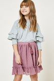 G11075-MAUVE Dobby Ruffle Skirt Full Body