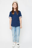 G2028 Navy Girls Plaid Trimmed T-Shirt Full Body