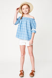 G2293 Lt Blue Girls Off The Shoulder Top Full Body