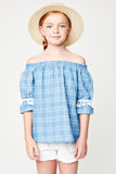 G2293 Lt Blue Girls Off The Shoulder Top Front