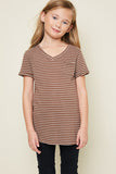 G3085 Black Girls V-Neck Stripe Tee Back