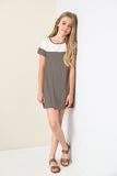 G3302 Mocha Girls Jersey Lace Dress Full Body