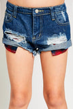 G3410 MID DENIM Distressed Denim Shorts Detail