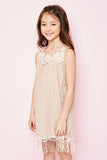 G3458 Latte Girls Bib Lace Tank Dress Side