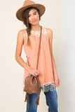 G3458 Tangerine Girls Bib Lace Tank Dress Close Up