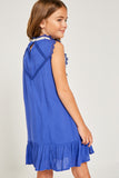 G3534 Cobalt Blue Girls Ruffle Lace Swing Dress Back