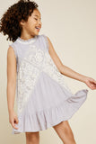 G3534-SILVER Sleeveless Mini Lace Tunic Front