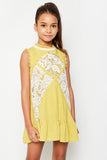 G3534 MUSTARD Sleeveless Mini Lace Tunic Front