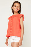 G3577 TOMATO Crochet Flutter Sleeve Top Alternate Angle