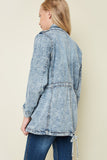 G3682 Mid Denim Girls Acid Wash Cargo Jacket Back