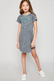 G3773 Charcoal Vintage Washed Embroidered Dress Full Body