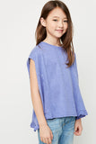 G3897 DENIM Ruffled Trimmed Top Alternate Angle