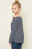 G3906 NAVY Off The Shoulder Striped Top Back