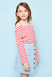 G3906 Red Girls Off The Shoulder Striped Long Sleeve Side 2