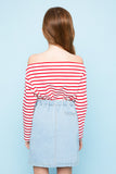 G3906 RED Off The Shoulder Striped Top Back