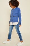 G3934 Dusty Blue Girls Double Zip-Up Bomber Jacket Full Body