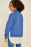 G3934 Dusty Blue Girls Double Zip-Up Bomber Jacket Back