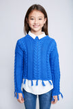 G3983 COBALT BLUE Cable Knit Crop Sweater Front