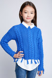 G3983 COBALT BLUE Cable Knit Crop Sweater Alternate Angle