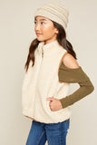 G4110 Cream Girls Sleeveless Fur Vest Side