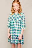 Embroidered Plaid Peasant Dress