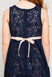 G4152 NAVY Bow Tie Lace Mini Dress Back Detail