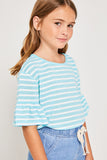 G4185-ICE Striped Ruffle Sleeve T-Shirt Alternate Angle