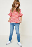 G4185-STRAWBERRY Striped Ruffle Sleeve T-Shirt Back