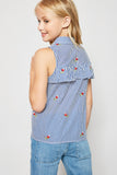 G4215 BLUE Embroidered Front Tie Tank Top Back