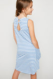 G4221 BLUE Stripe Key Hole Tank Dress Back