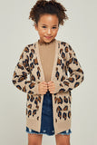 G4255-TAN Leopard Knit Cardigan Front