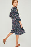 G4259 NAVY Floral Ruffle Fit & Flare Midi Dress Back