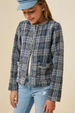 G4281-BLUE MIX Tweed Square Pocket Jacket Alternate Angle