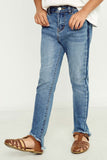 G4289-MID DENIM Stone Wash Frayed Ankle Jeans Back