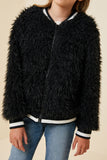 G4298 Black Girls Fuzzy Bomber Jacket Detail