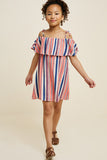 G4310-PEACH MIX Striped Cold-Shoulder Mini Dress Alternate Angle