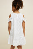 G4375 Off White Girls Eyelet Cold-Shoulder Swing Dress Back