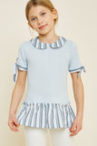 Stripe Ruffle Tie-Sleeve Top