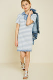 G4464-POWDER BLUE Striped Mini Sweater Dress Front Detail