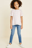 G4466-PINK Plaid Crochet Trim T-Shirt Alternate Angle