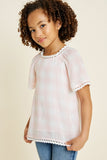 G4466-PINK Plaid Crochet Trim T-Shirt Alternate Angle