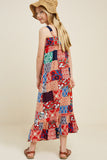 G4501-RED MIX Patchwork Print Maxi Dress Back