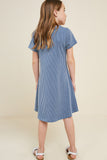 G4506-DENIM BLUE Pinstripe Button-Down Mini Dress Back