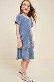 G4506-DENIM BLUE Pinstripe Button-Down Mini Dress Alternate Angle