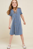 G4506-DENIM BLUE Pinstripe Button-Down Mini Dress Alternate Angle