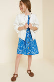 G4565-BLUE MIX Floral Button-Down Mini Dress Alternate Angle