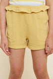 G4596-HONEY Linen Ruffle Trouser Shorts Front