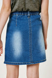 G4606-MID DENIM Floral Embroidered Denim Skirt Back